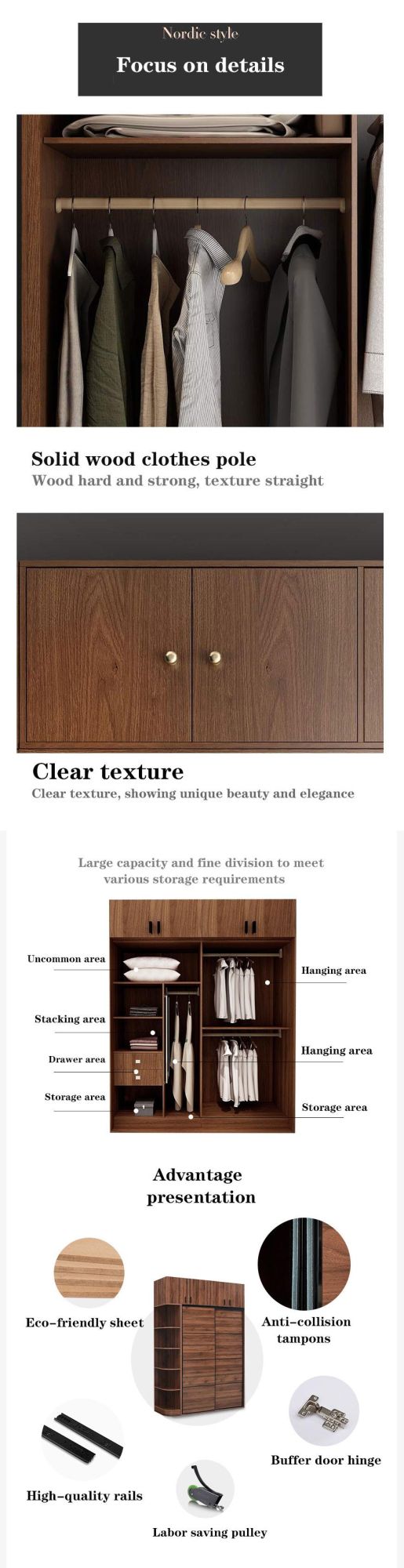 Wholesale Shutter Door Custom Bedroom Furniture Wooden Wardrobe