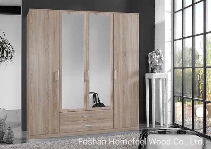 MDF Wooden 2 Door Mirrored Combi Bedroom Wardrobe (HF-WB0226021)