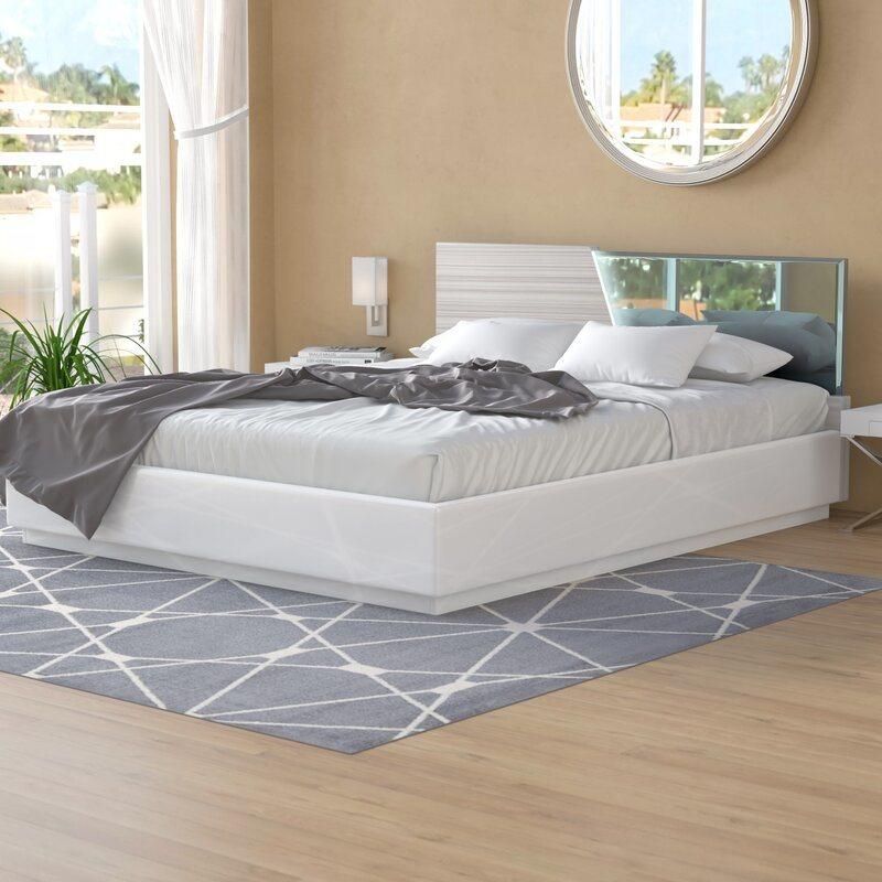 Nova Oak Wood Platform Bed with Mirrored Headboard