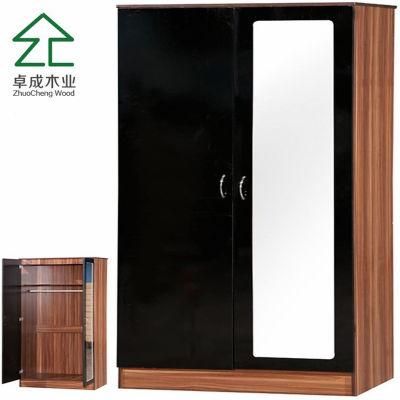 Black Color 2 Doors Painted Flat Pack Wardrobe with Mirror