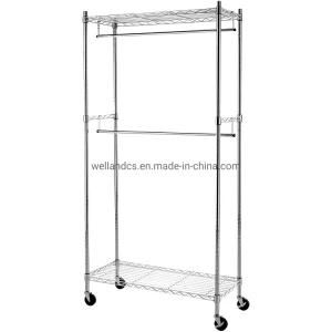Amazonbasics Double Steel Hanging Rod Closet Organizer Rolling Chrome Garment Rack Shelf