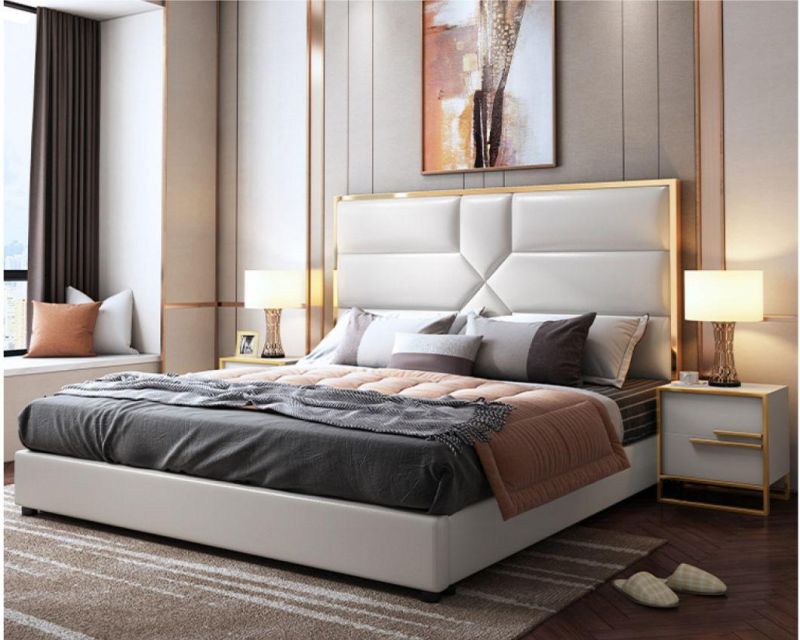 China Wholesale Bedroom Furniture Home and Hotel Use Nappa Leather Bed