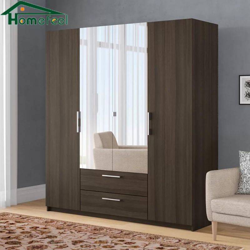 Multi-Space Storage Wardrobe Bedroom Furniture Wholesale with Mirror Hinged Door