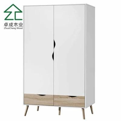 White Carcass Wood Grain 2 Doors Wardrobe with Solid Wood Foot