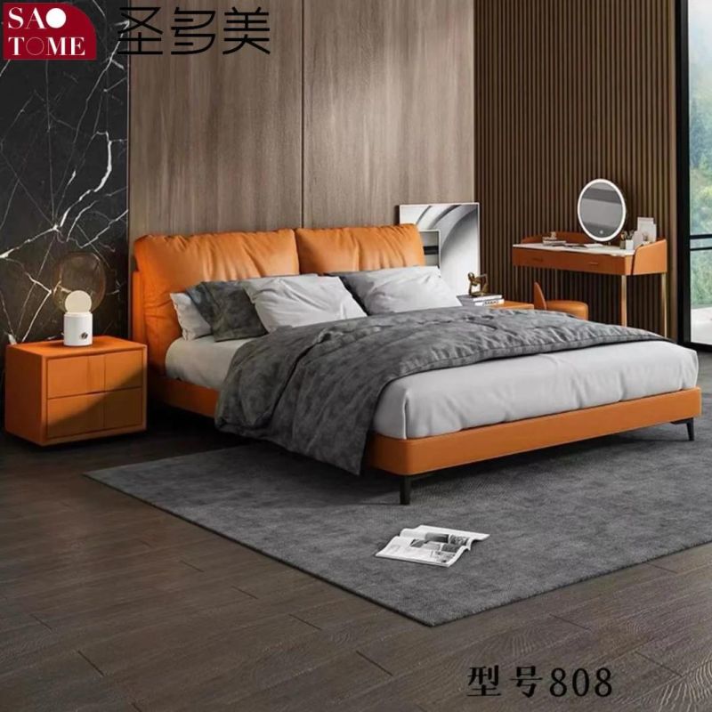 Modern Hotel Bedroom Furniture Hermes Orange Leather Double Bed