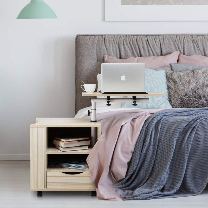 Multifunctional Lift Top LED Light Bedside Table End Table Nightstand for Living Room Bedroom