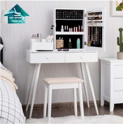 Modern Mirror Vanity Dressing Table Set with Lockable Jewelry Cabinet for Girls