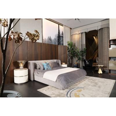 Zhida Villa Furniture Fabric Velvet Upholstered Bed Luxury Modern Hotel Bedroom King Size Solid Wood Frame High Headboard Bed