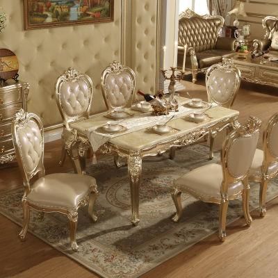 Wood Dining Table Chair Rectangle 6 People Dining Table Luxury Champagne