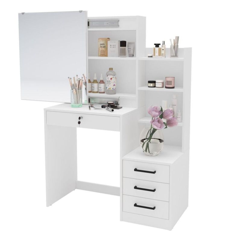Nova Unique Design Large Sliding Mirror Dresser Table with Hidden Shelving, 4 Drawers and 1 Locking Drawer
