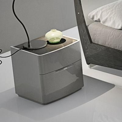 Nova High Gloss Elegant Wooden Bedroom Nightstand in Gray Lacquer Finish