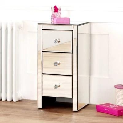 New Design Factory Price 3 Drawer Glass Bedside Cabinets