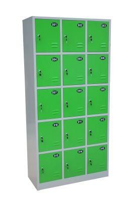 Colorful New Design Steel 15 Door Compartment Metal School Locker