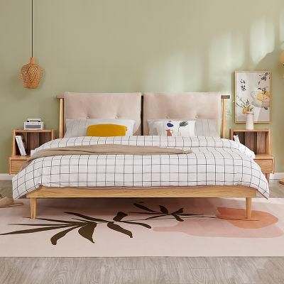 Quanu Dw1022 Modern Nordic Style Solid Oak Wood Bed Wooden Frame Bed with Removable Upholstery