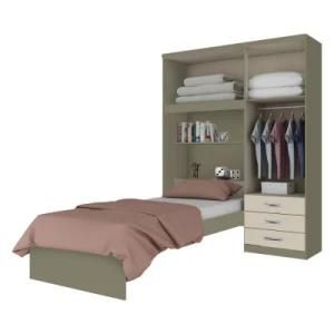Built-in Latest Modern MFC Wardrobes Hotel Bed Room Furniture with Single Bed and Open Storage Space Bookcase