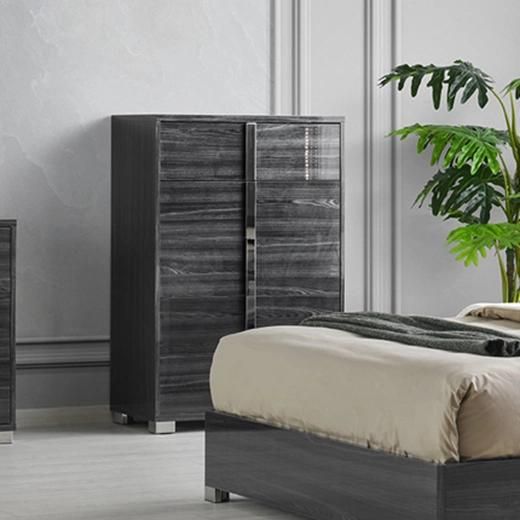 Nova Grey Eucalyptus Wood Pattern Glossy Lacquer Bedroom Set