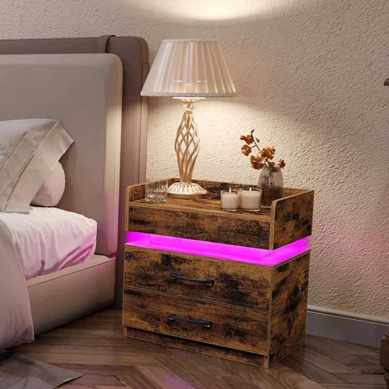 High Quality Nightstand Bedside Table End Table Side Table with LED Lights for Bedroom Living Room