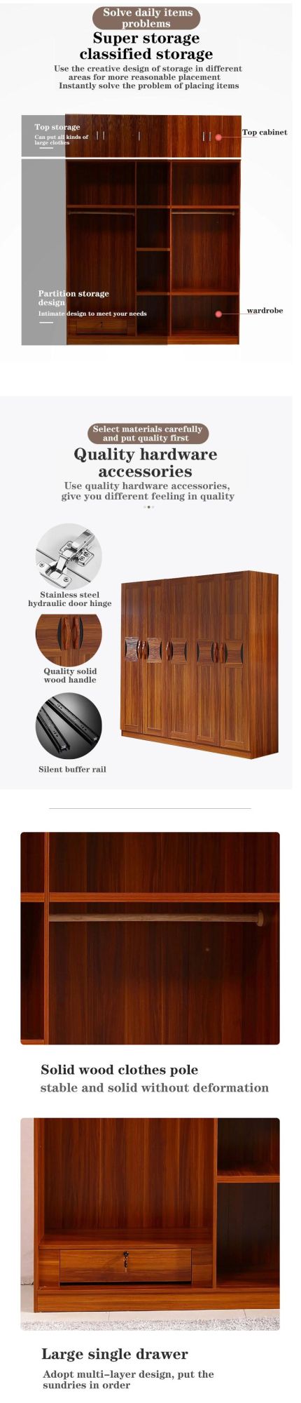 Africa Style 4 Doors Wardrobe Bedroom Furniture Closet Living Room Wardrobe