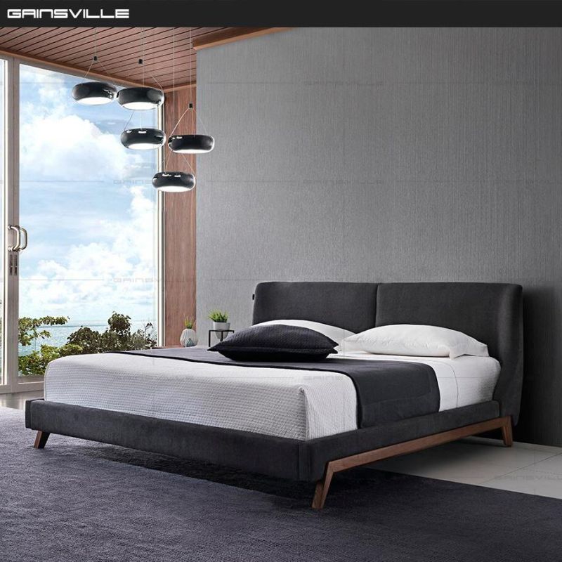 Chinese Wooden Bed Fabric Upholstered Luxury Modern Bedroom Furniture