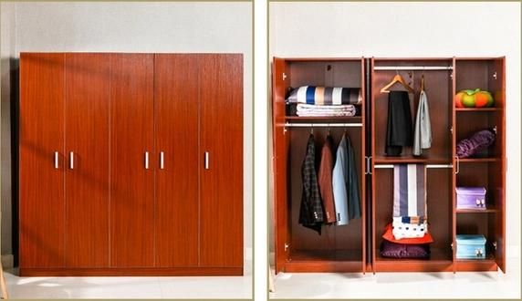 Classic Design Particle Board Teak Color Melamined Wardrobe