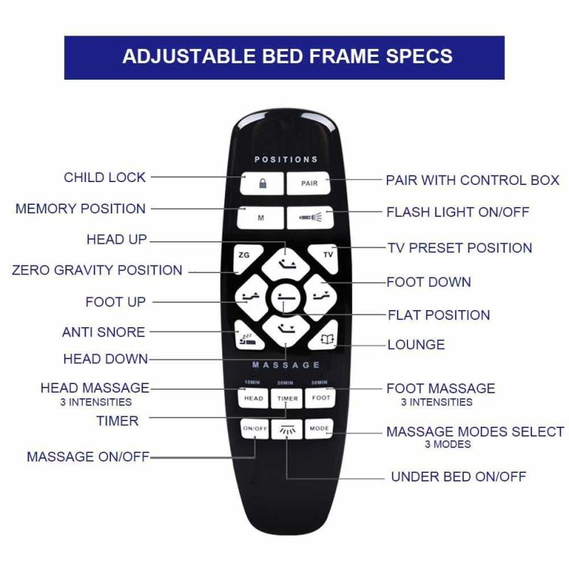 Zero Clearance King Folding Base Home Frame Massage Adjustable Bed Base