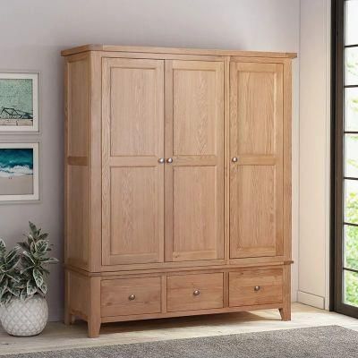 Light Oak 3 Door Wardrobe with 3 Drawers