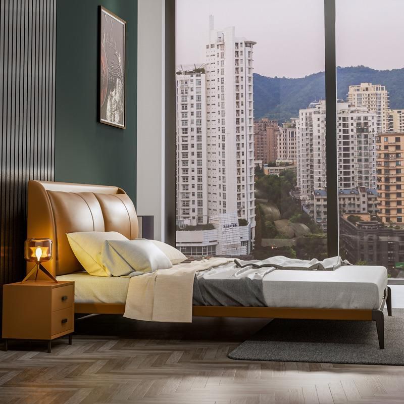 Italy Classic Design Modern Home Furniture Leather King Size Bed for Villa/Resort/Suite