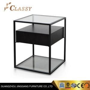 Modern Black Wood Nightstand Bedside Table with Metal Frame