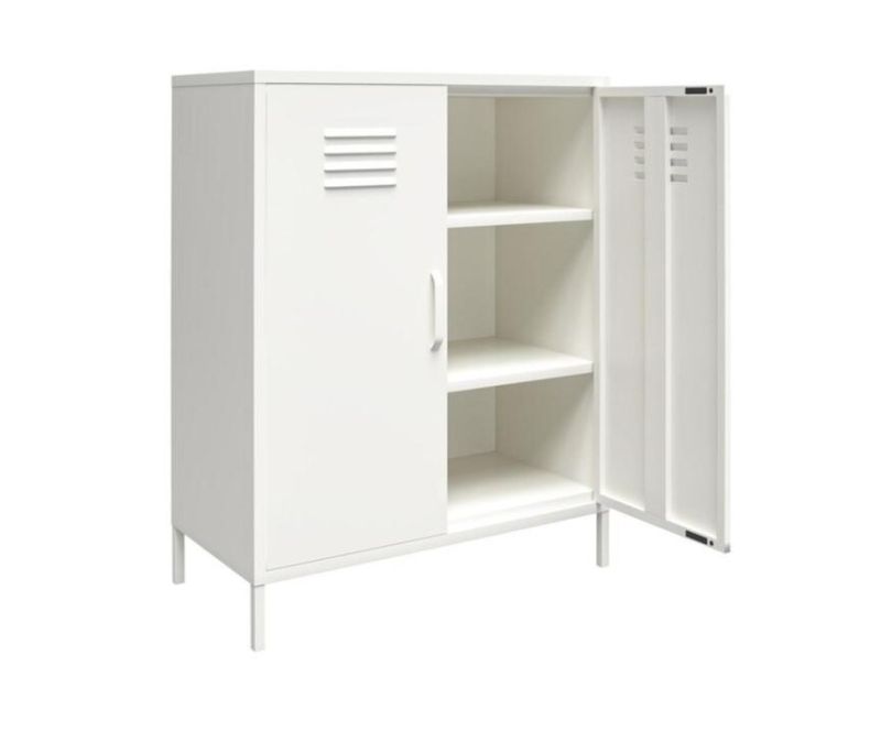 White Color Steel Locker Cabinets Metal File Clothes Storage Lockers High Feet 2 Doors