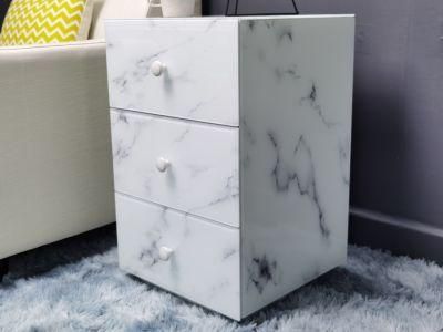 China Made New Design Marble Glass White Bedside Table