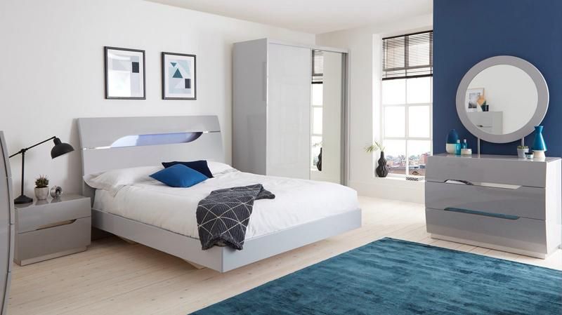 Nova 2.1m King Bed in Gray-Blue Color and High Gloss Finish
