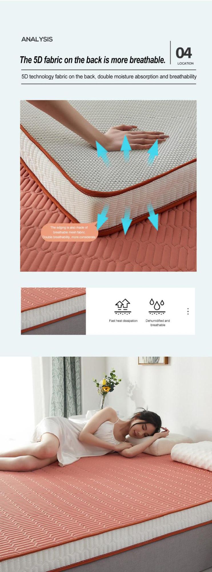 Apartment Bed Mattress Multi-Purpose Thick Warm Thailand Latex 39X75 Inch