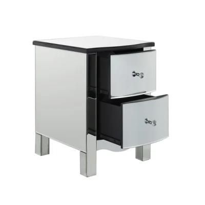 Dubai Hot Sale Modern Tempered Glass Mirrored Furniture Nightstand