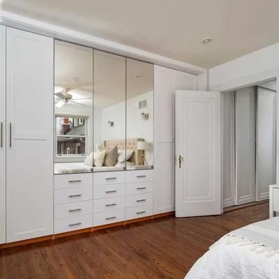 Chinese Classic White Almari Wardrobes Design Modern Women Girls Bedroom Glass Mirrored Wood Wardrobe