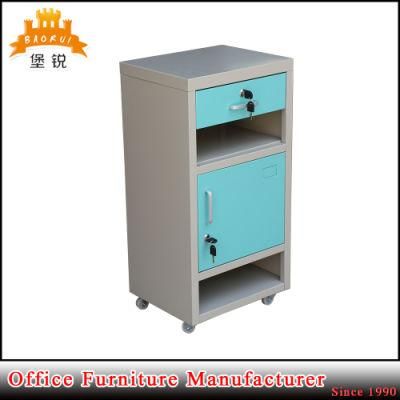 Steel Hospital Night Stand with 4 Castors Metal Bedside Locker