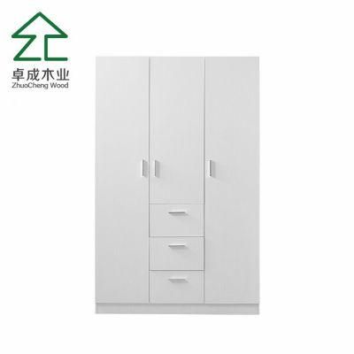 White Color 3 Doors 3 Drawers Wardrobe with Hinge and Handle