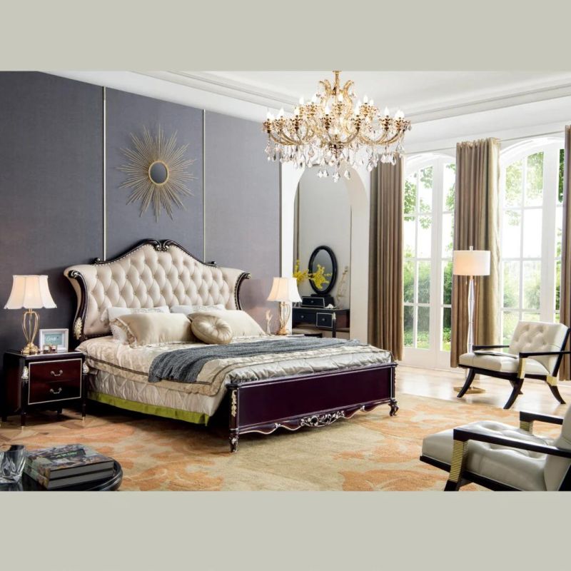 Optional Color Wood Carved Bed with Bed Bench for Bedroom Furniture