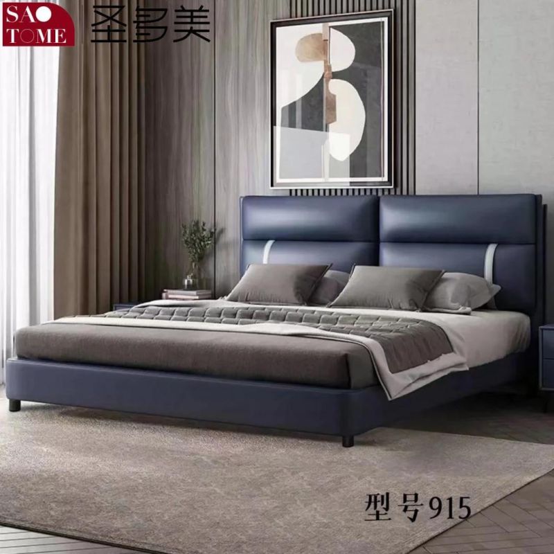 Modern Dark Blue with off-White 1.5m 1.8m Leather Double Bed