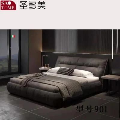 Modern Hotel Bedroom Furniture Dark Grey Tech Fabric Double Bed