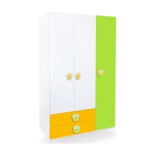 Stylish Godrej Interior Children Bright Color Green and Orange Wardrobe with Panda Hand Print Handle Use in Bedroom
