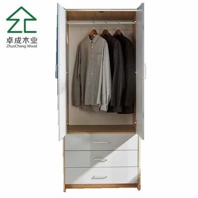 White Carcass Wood Grain 2 Doors Wardrobe