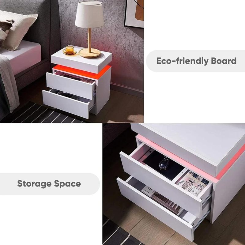 Most Popular Bedside Table Nightstand Side Table with Colorful LED Light for Living Room