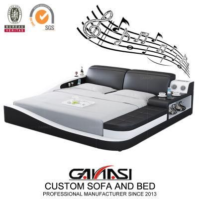 Smart LED Bedroom Set Furniture Modern King Size Leather Beds