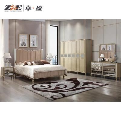 Luxury Golden Color Wholesale Wooden King Size Bedroom Sets