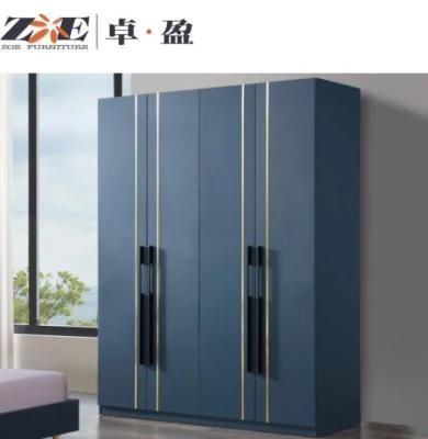 Special Design Blue Color Wardrobe with 4 Doors