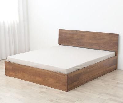 North American Imported Solid Wood Black Walnut Nordic Double High Box Storage Modern Simple Japanese Log Bed 0025