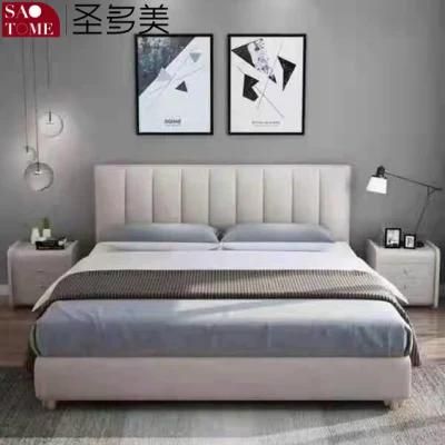 Modern Luxury Hotel Bedroom Furniture off-White Leather Solid Wood Frame Double Bed