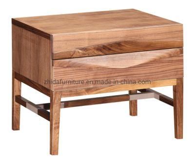 Chinese Style New Modern Home Furniture Walnut Solid Wood Side Table Hotel Bedroom Bedside Nightstand with 2 Layers Drawer