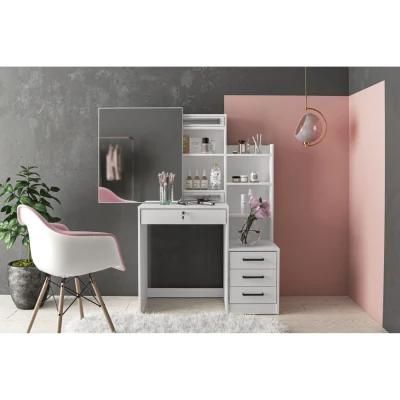 Nova Additional Storage Space 4 Open Shelves White Vanity with Large Sliding Mirror