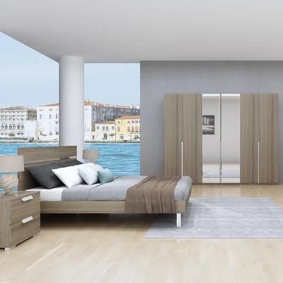 Economic Modern Home Furniture MDF Wooden Bedroom Furniture Set with Mirrored Wardrobe